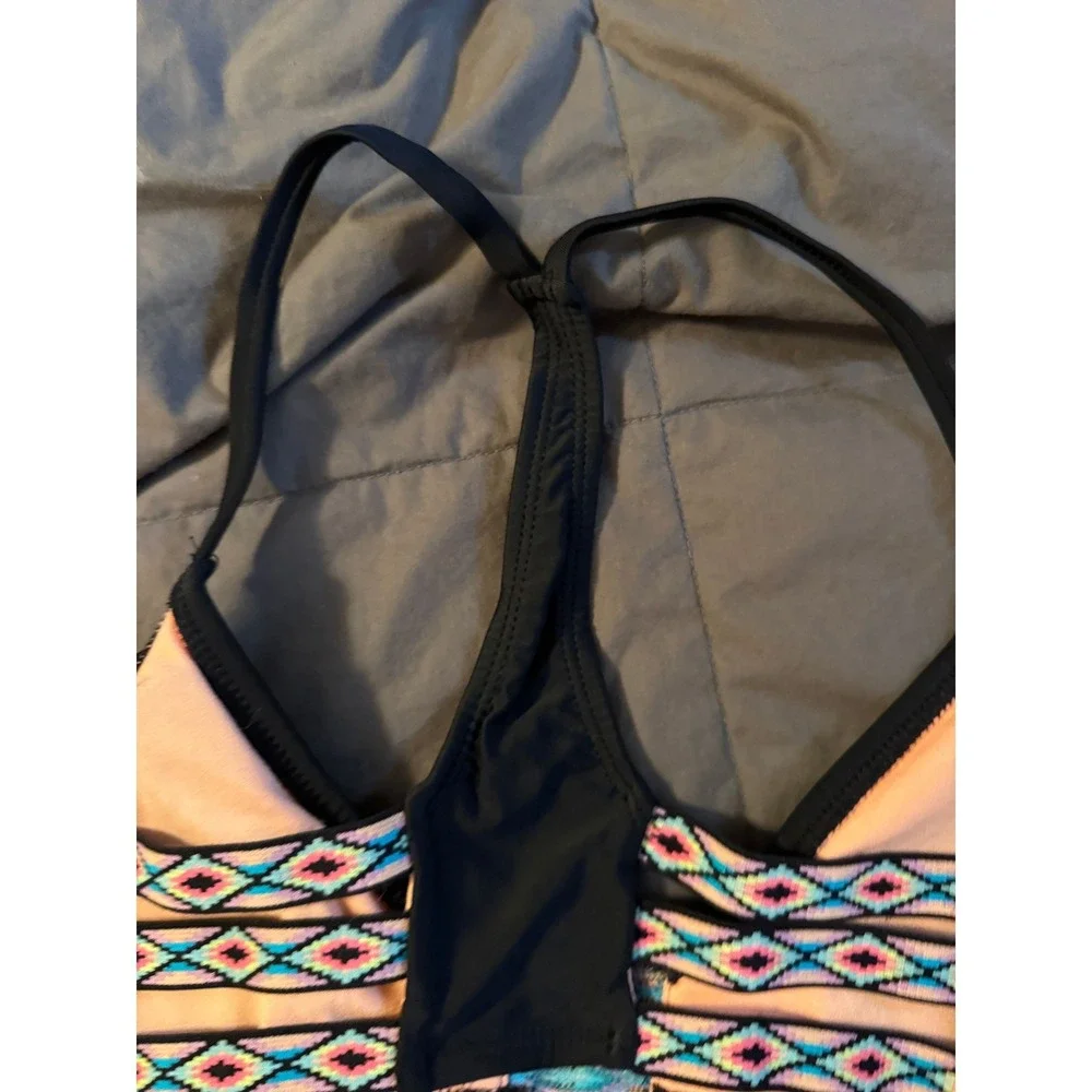 Xhilaration Black Bikini Set Embroidered Strappy Racerback Top M Bottoms L
